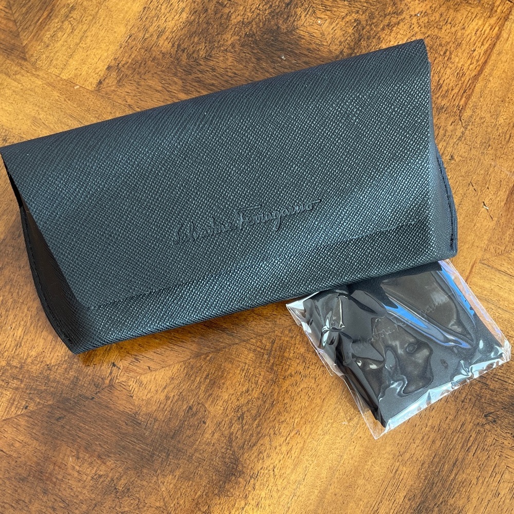 Salvatore Ferragamo Black Leather Men's Sunglassea Case